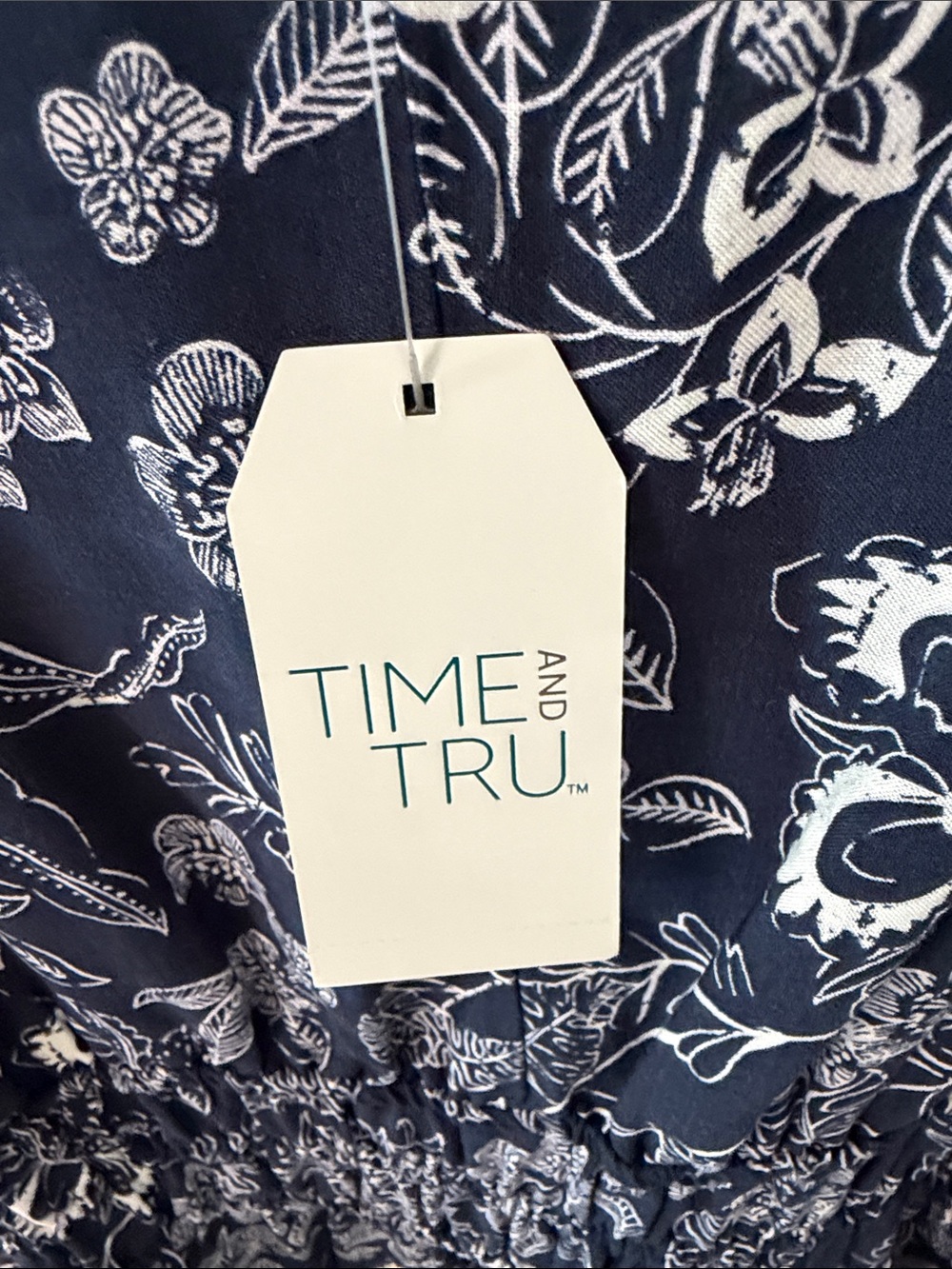 NWT Time and Tru Navy and White Floral Ruffle Sleeve Midi Dress Size XL 16-18 - Picture 4 of 8